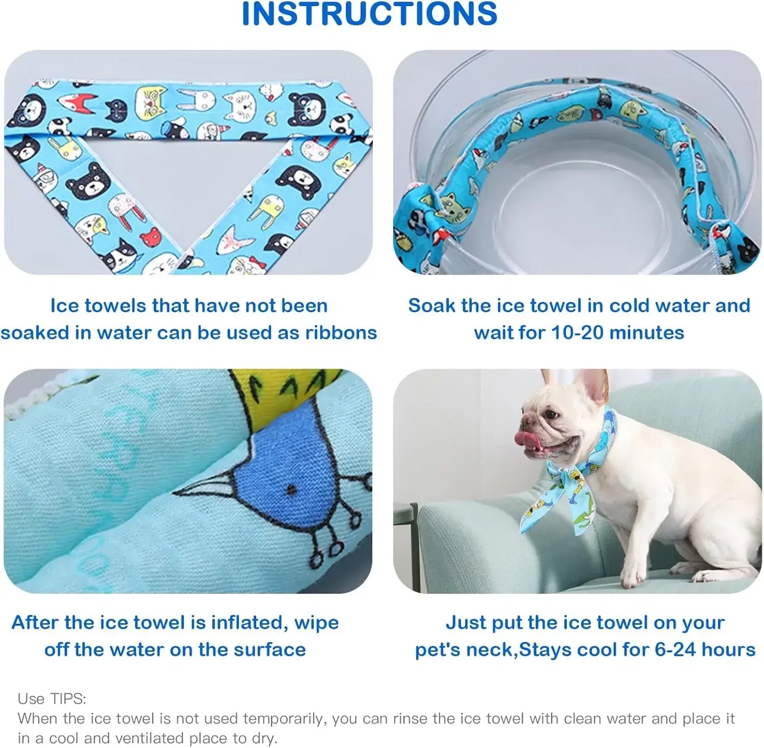 1-20PCS Summer Pet Cooling Scarf for Cats Dogs Ice Collar Cartoon Design Breathable Heat Relief Outdoor Travel Accessory